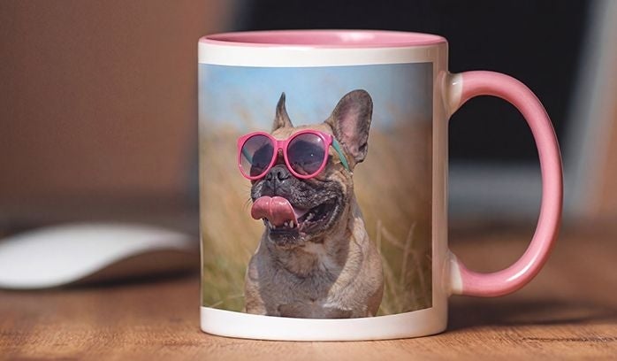 Custom ceramic mug with full-color printed design showing durability and quality finish